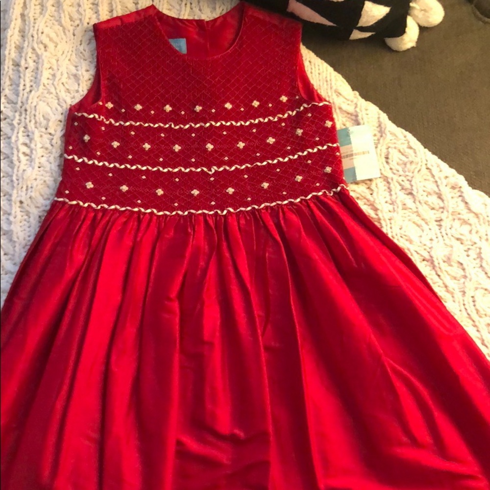 100% silk Anavini Hand smocked Christmas dress 8